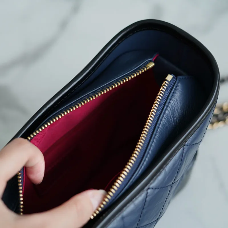 Chanel Navy blue with black Bag Quilted Calfskin Leather Shoulder Bags Crossbody Bags