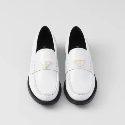PRADA White shiny leather loafers