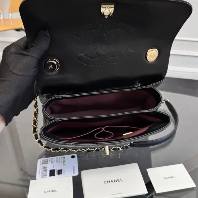 Chanel Sheepskin black gold button handbag crossbody bag