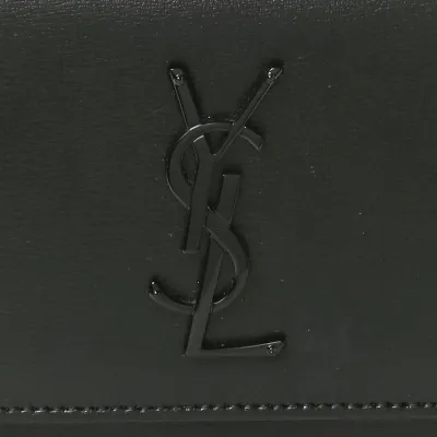 Saint Laurent Small Sunset Chain Wallet Black Monogram Calfskin Leather Black Hardware