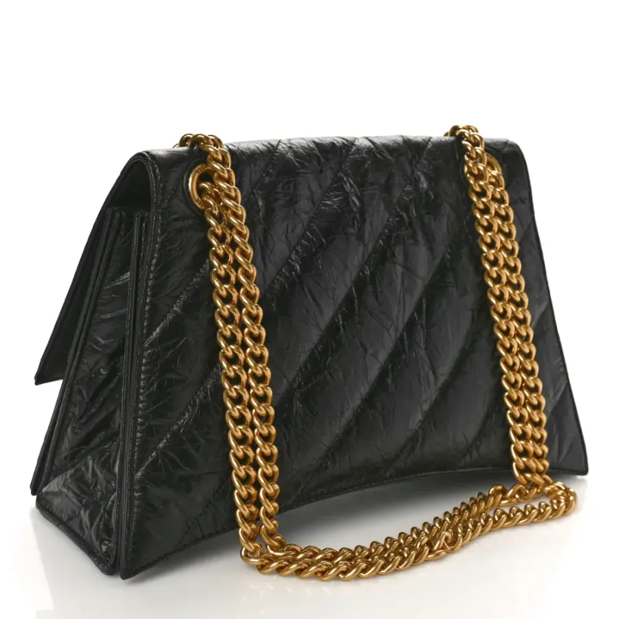Balenciaga Medium Crush Chain Bag Black Quilted Crushed Calfskin Leather Gold Hardware