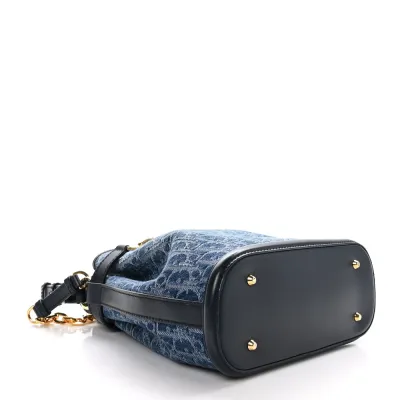 Dior Medium C’est Chain Bucket Bag Blue Oblique Canvas Gold Hardware