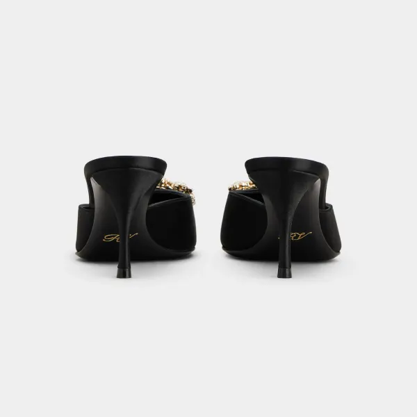 Roger Vivier Efflorescence Mules High Heels In Black Satin With Crystal Buckle (Heel Height 6.5cm) - Image 4