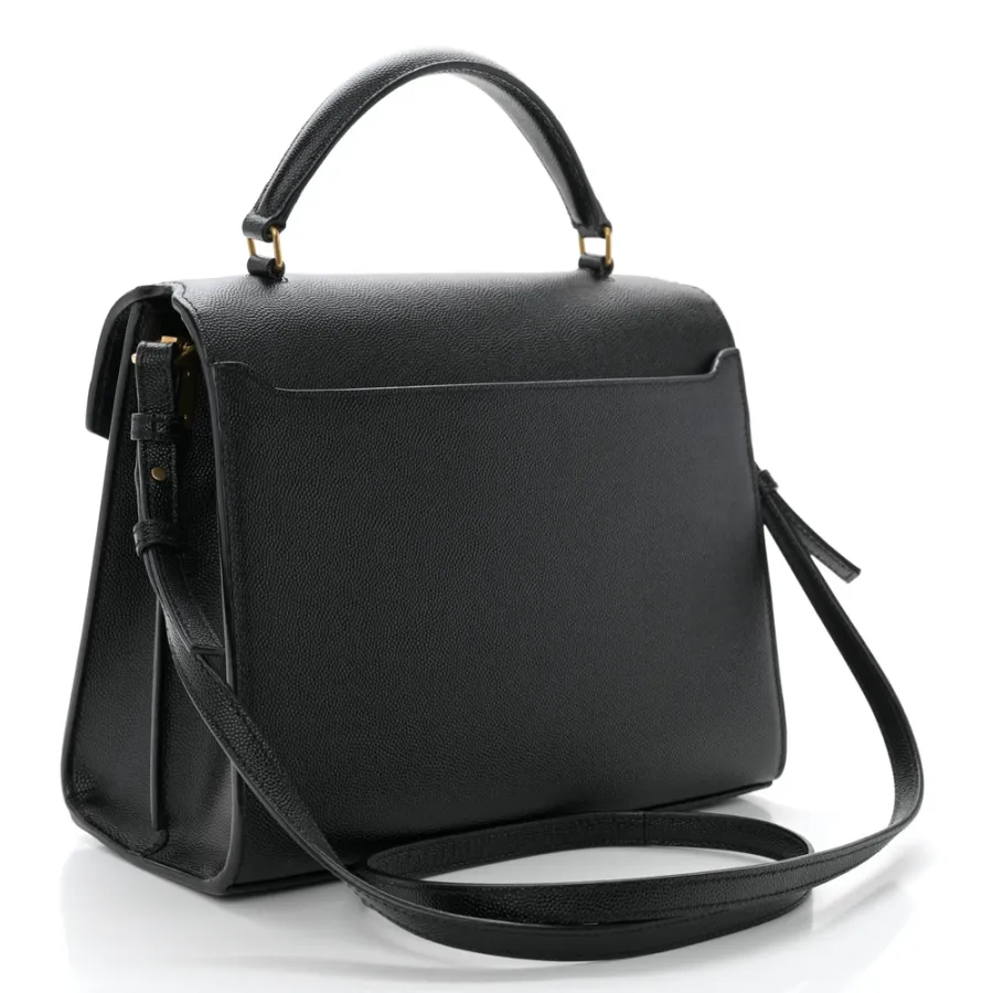 Saint Laurent Medium Cassandra Top Handle Black Classic Monogram Grain De Poudre Leather Aged Gold Hardware
