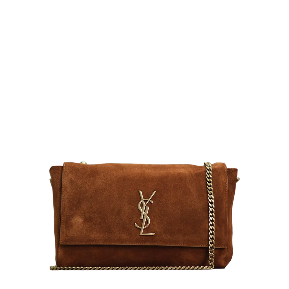 Saint Laurent Khaki Kate Bolsa de Corrente Reversível (Camurça e Couro Liso / Camurça e Estampa de Crocodilo) Bolsas Crossbody