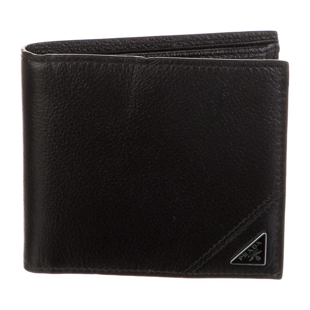 Prada Carteira Bifold Pequena Preto Couro Vitello Daino Hardware Prateado