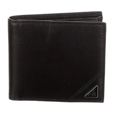 Prada Small Bifold Wallet Black Vitello Daino Leather Silver Hardware