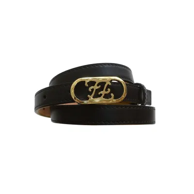 Fendi Women's O lock Belt In Black/White Calfskin With Gold Hardware 15mm