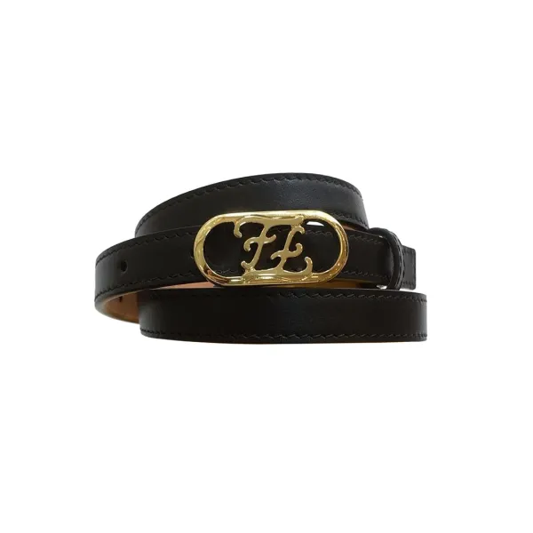 Fendi Women's O lock Belt In Black/White Calfskin With Gold Hardware 15mm