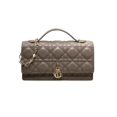 Dior My Dior Mini Top Handle Bag With Chain And Pearl In Blue Haze/Ice Blue/Beige/White/Chocolate/Black/Red/Rose des Vents/Pink/Stone Grey/Light Grey Cannage Lambskin With Gold Hardware
