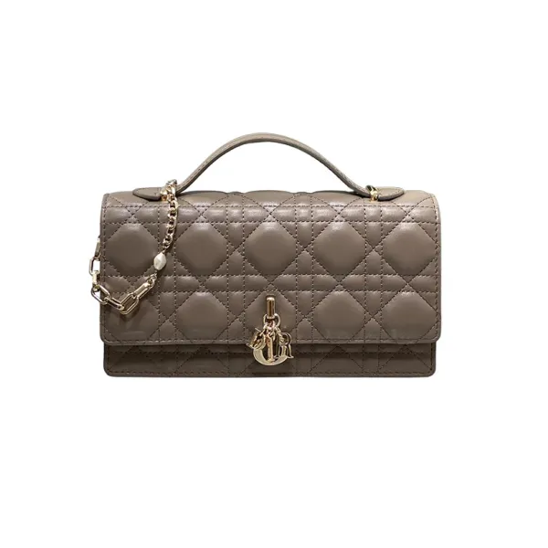 Dior My Dior Mini Top Handle Bag With Chain And Pearl In Blue Haze/Ice Blue/Beige/White/Chocolate/Black/Red/Rose des Vents/Pink/Stone Grey/Light Grey Cannage Lambskin With Gold Hardware - Image 9