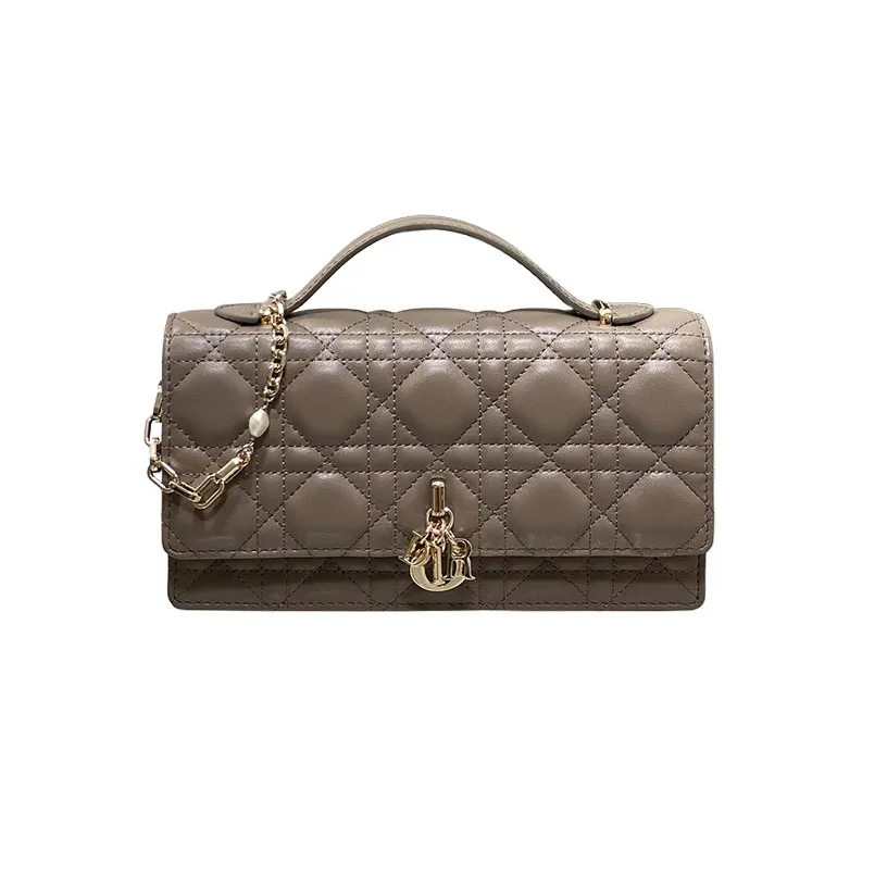 Dior My Dior Mini Top Handle Bag With Chain And Pearl In Blue Haze/Ice Blue/Beige/White/Chocolate/Black/Red/Rose des Vents/Pink/Stone Grey/Light Grey Cannage Lambskin With Gold Hardware