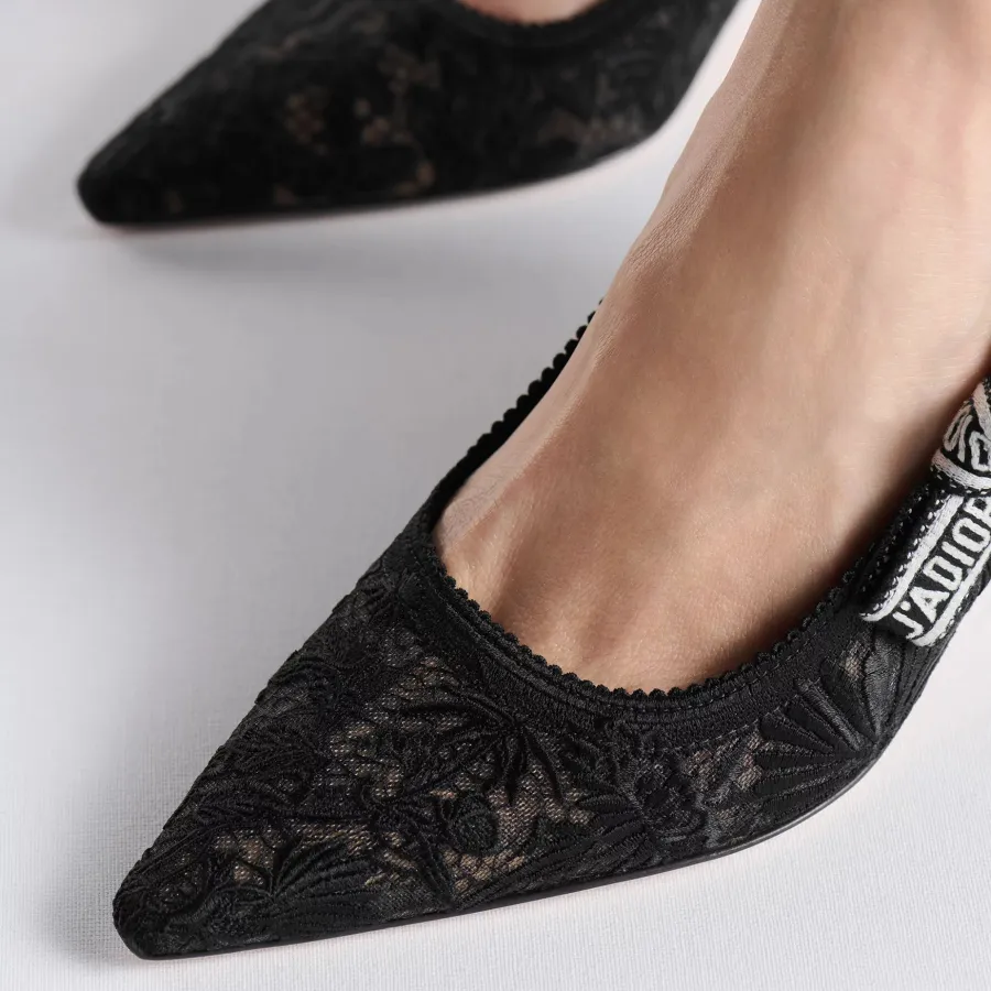 Dior black pointed embroidery heels