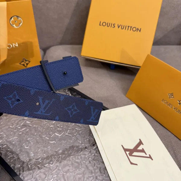 Louis Vuitton Men's LV Buckle Belt In Blue Monogram Canvas With Black/Gold/Silver Hardware 40mm - Image 6