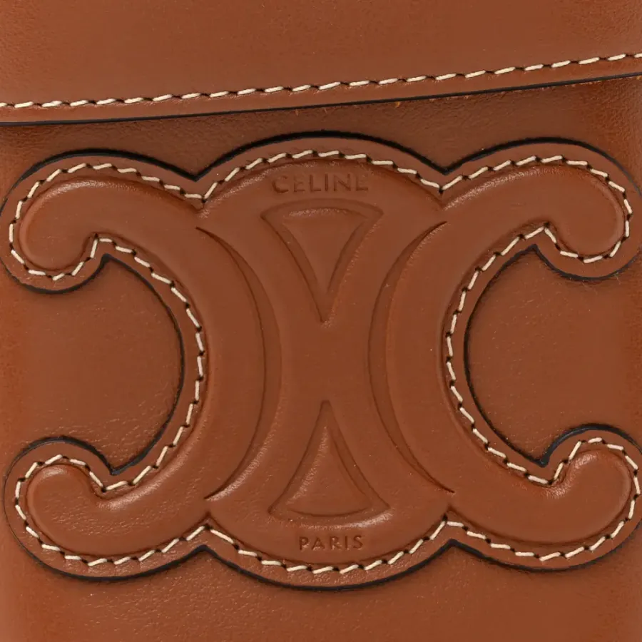 Celine Small Cuir Triomphe Box Tan Smooth Calfskin Leather Gold Hardware