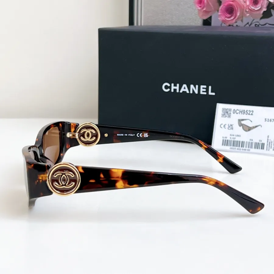 CHANEL square frame glasses leopard-print brown color size 56-18-137