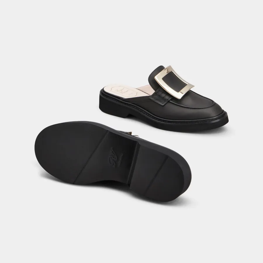 Roger Vivier Viv' Rangers Mules Loafers In Black Leather With Metal Buckle