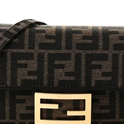 Fendi Mini FF 1974 Baguette Tobacco/Moro/Black Jacquard Fabric Gold Hardware