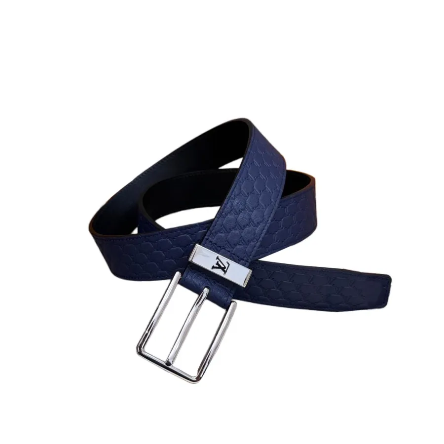 Louis Vuitton Men's Pont Neuf Belt In Blue/Black Logo-Embossed Calfskin With Silver Hardware 35mm