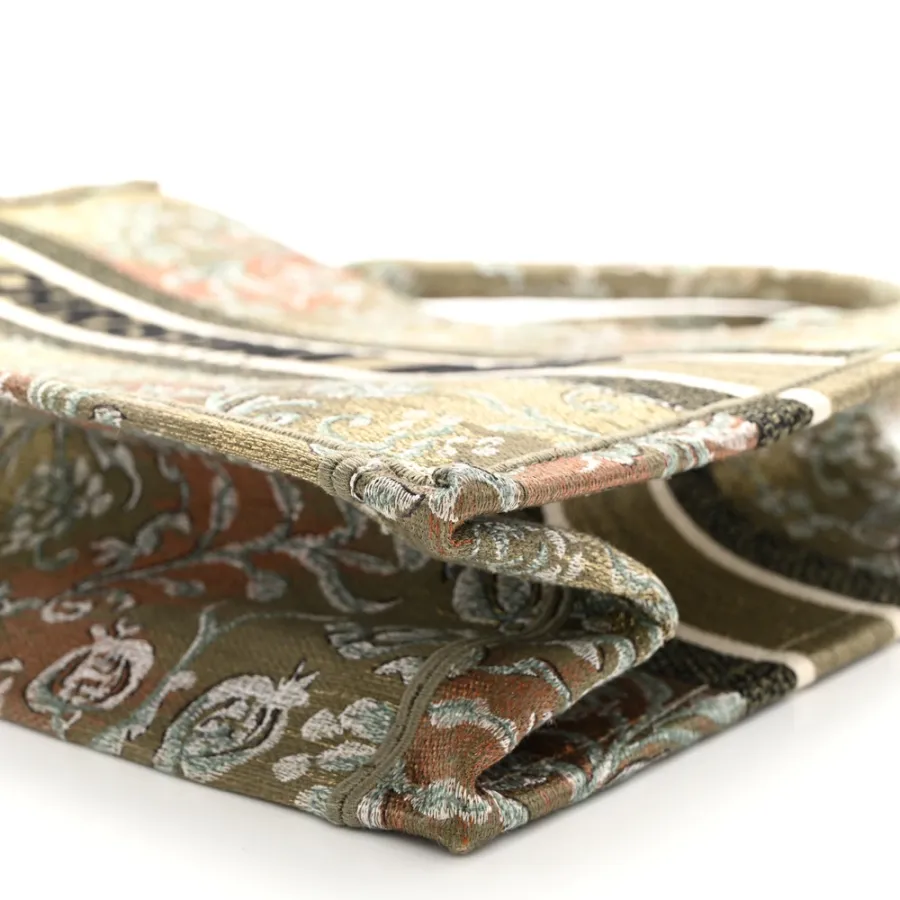 Dior Medium Brocart Book Tote Metallic Green Embroidered Canvas