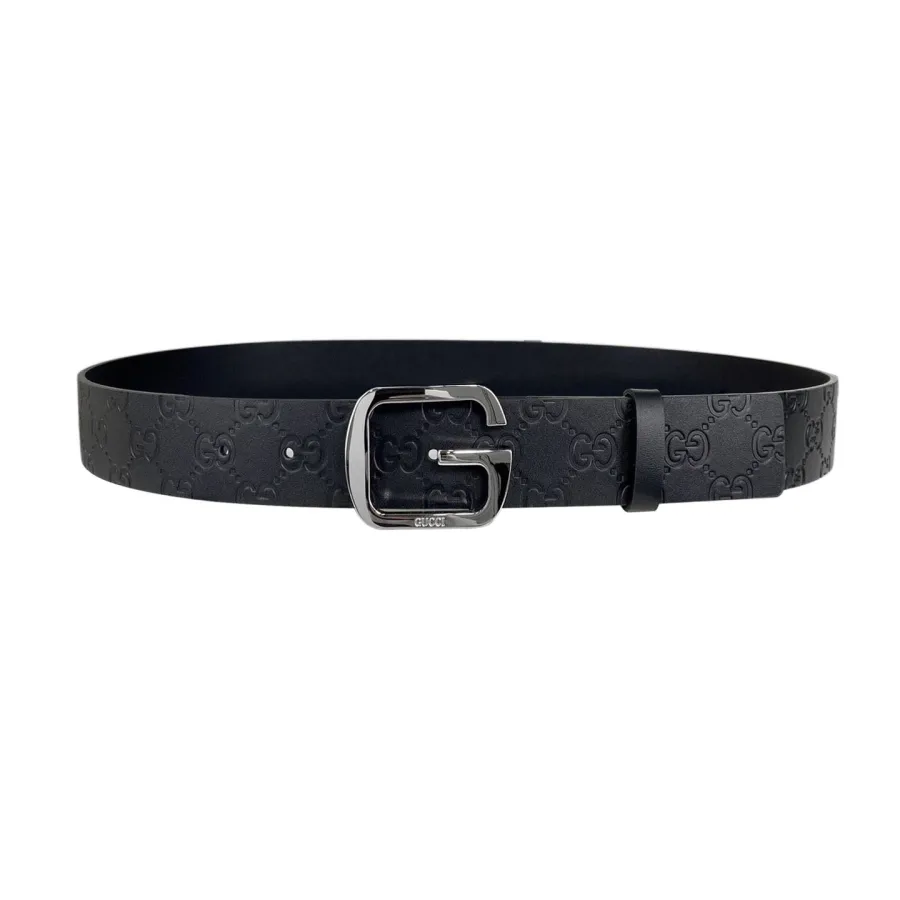 Gucci Men's Square G Buckle Belt In Black Monogram Calfskin With Gold/Silver Hardware 38mm
