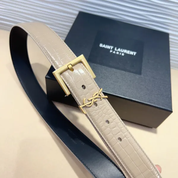 Saint Laurent Cassandre Belt In Black/Beige/Green Crocodile-Embossed Leather With Gold Hardware 30mm - Image 7