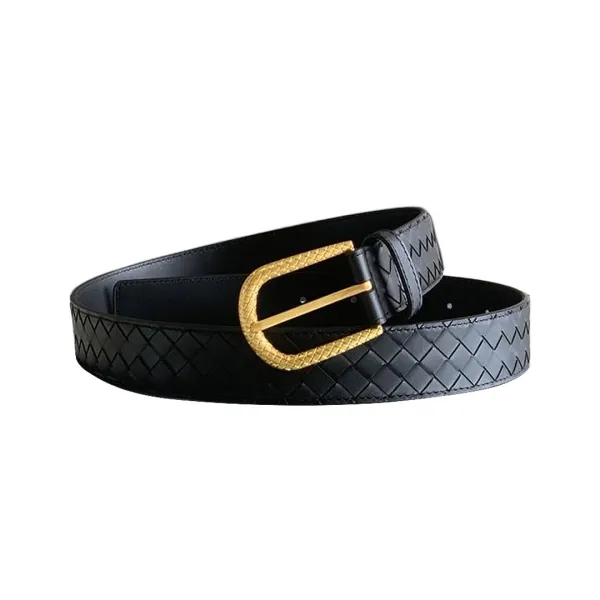 Bottega Veneta Men's Semicircle Buckle Intrecciato Belt In Black Calfskin With Matte Gun Black/Silver/Gold Hardware 35mm - Image 7