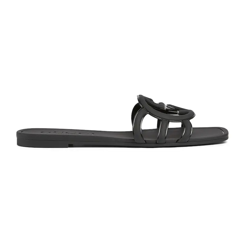 Gucci chinelo quadrado preto de sola lisa