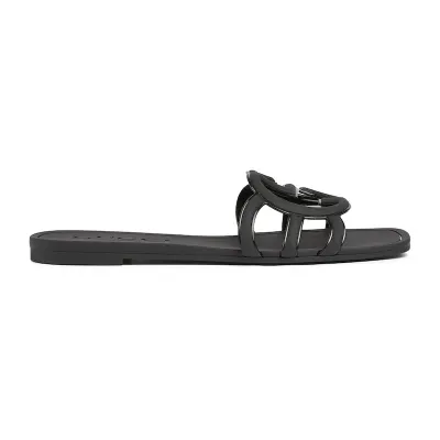 Gucci square head black flat bottom slippers