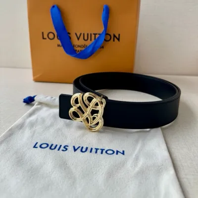 Louis Vuitton Men's Dynasty Belt In Black/Brown/Coffee Calfskin With Gold/Silver Hardware 34mm