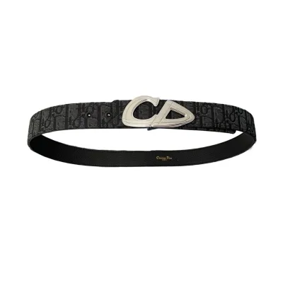 Dior Men' s CD 30 Buckle Belt In Beige/Black Dior Oblique Jacquard Canvas And Calfskin With Silver Hardware 35mm
