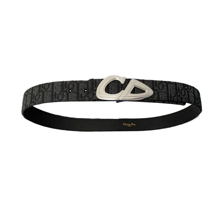 Dior Men' s CD 30 Buckle Belt In Beige/Black Dior Oblique Jacquard Canvas And Calfskin With Silver Hardware 35mm