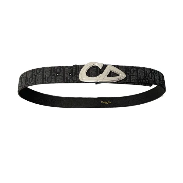 Dior Men' s CD 30 Buckle Belt In Beige/Black Dior Oblique Jacquard Canvas And Calfskin With Silver Hardware 35mm - Image 2