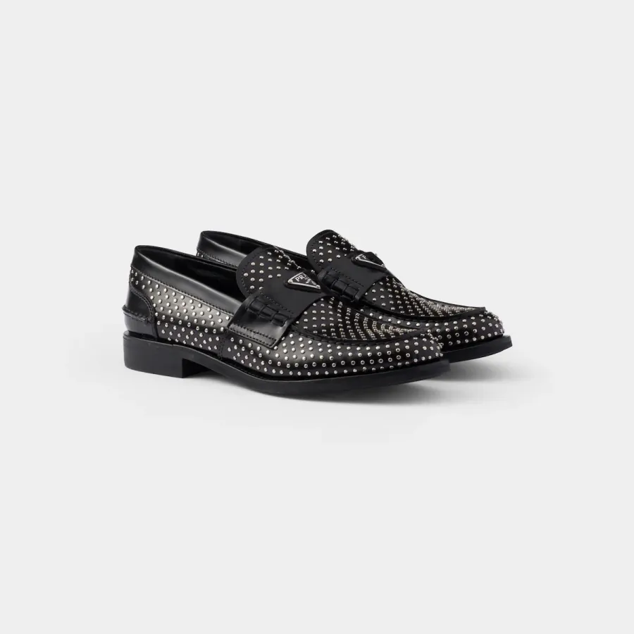 PRADA Studded shiny leather loafers