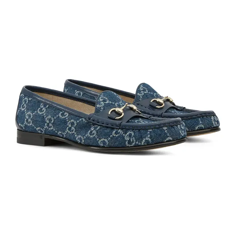Gucci blue horse bit buckle flat bottom Loafers