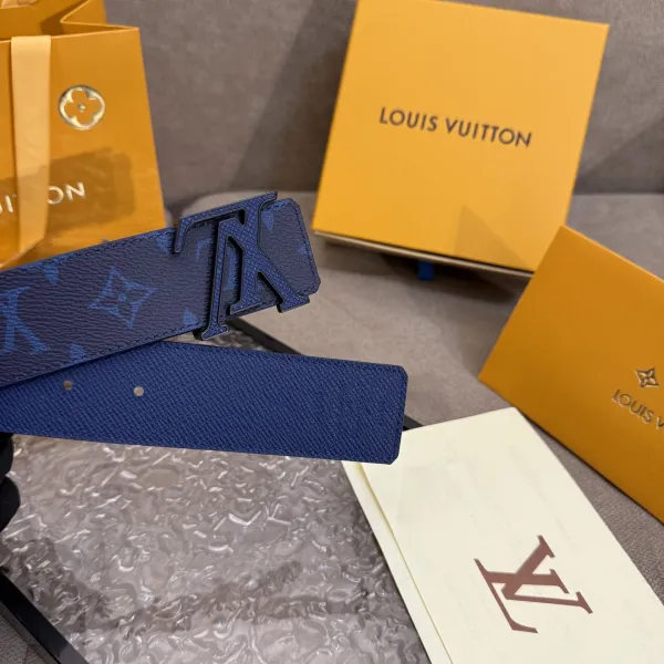 Louis Vuitton Men's LV Buckle Belt In Blue Monogram Canvas With Black/Gold/Silver Hardware 40mm - Image 5
