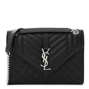 Saint Laurent Medium Satchel Black Triquilt Monogram Grain De Poudre Textured Mixed Matelasse Leather Silver Hardware