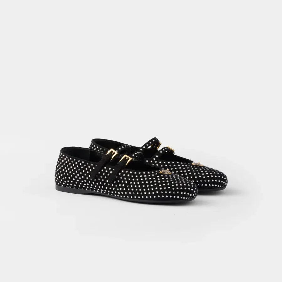PRADA Surface of wool Flat Shoes black Ballet Shoes