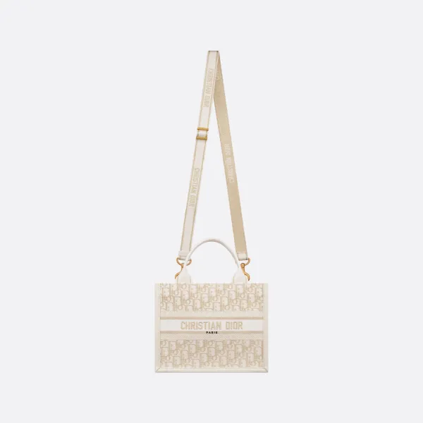 Dior Small Dior Book Tote In Natural Dior Oblique Embroidery And Calfskin Gold Hardware - Image 5