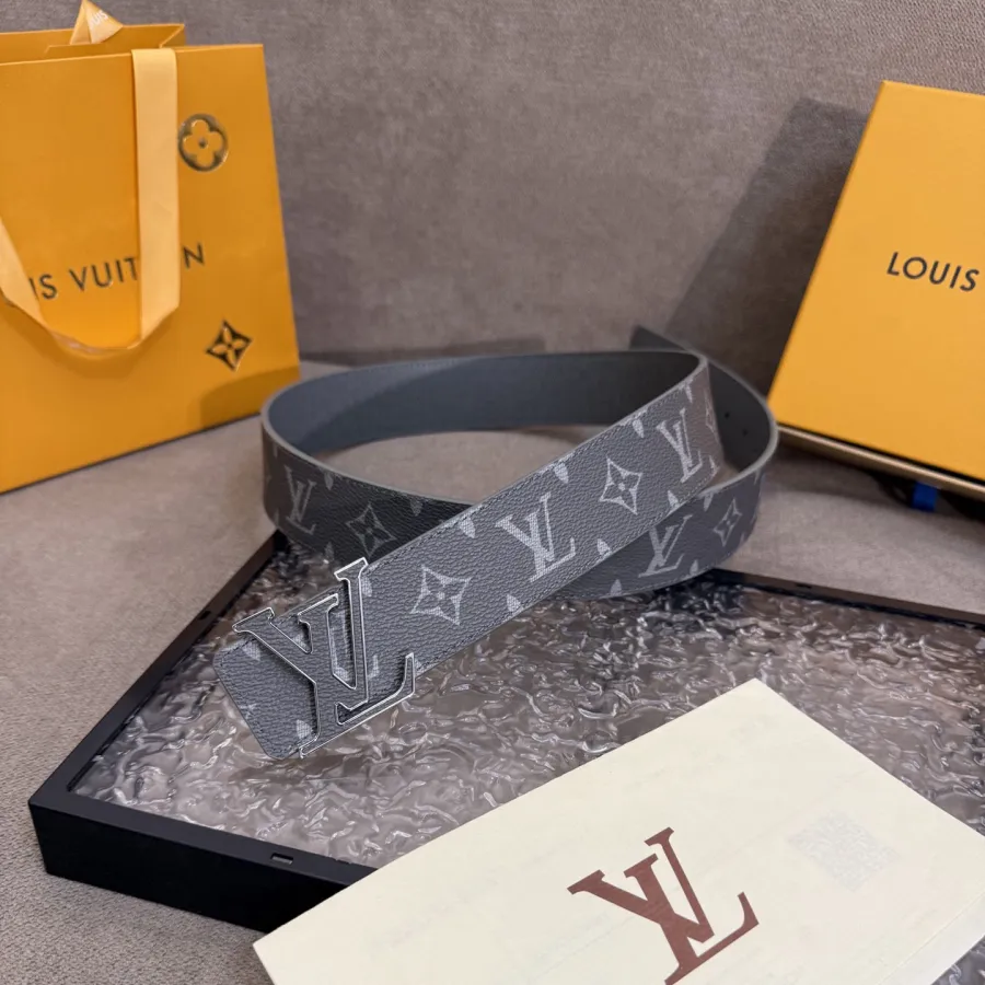 Louis Vuitton Men's LV Buckle Belt In Grey Monogram Canvas With Black/Silver Hardware 40mm