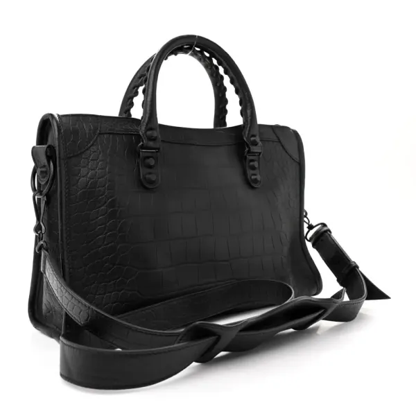 Balenciaga S City Classic Black Crocodile Embossed Matte Supple Lambskin Leather Incognito Hardware - Image 3