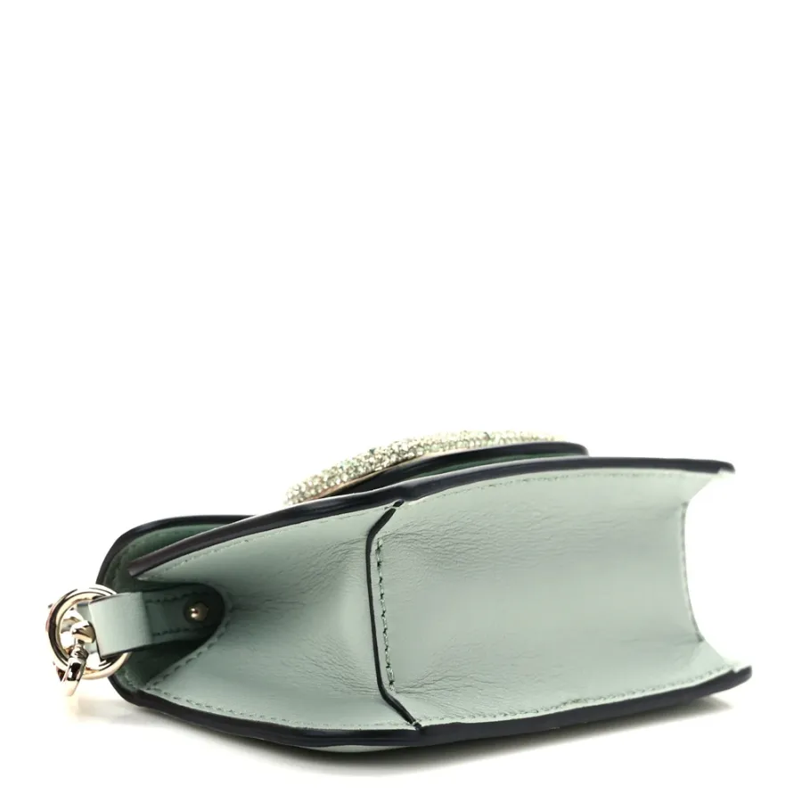 Valentino Garavani Crystal VLogo Micro Locò Shoulder Bag Morning Dew Calfskin Leather Incognito Hardware