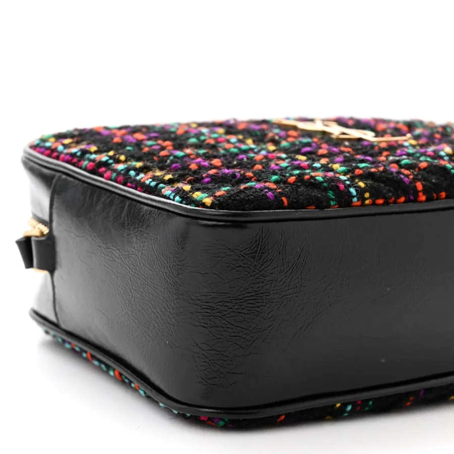 Saint Laurent Medium Lou Camera Bag Black Monogram Tweed & Calfskin Leather Brass Hardware