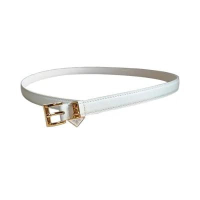 Prada Women' s Square Buckle Thin Belt In Black/Brown/White Calfskin With Gold/Silver Hardware 15mm
