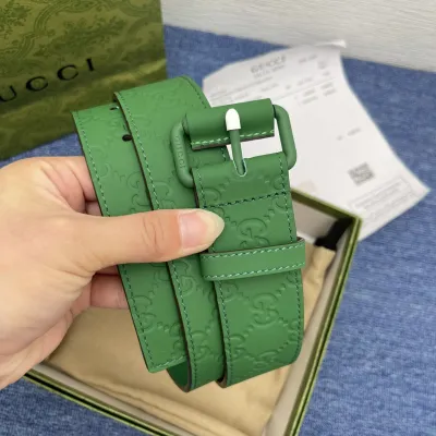 Gucci Men's Square Buckle Belt In Green/Black Rubber-Effect GG Leather With Green/Black Hardware 40mm
