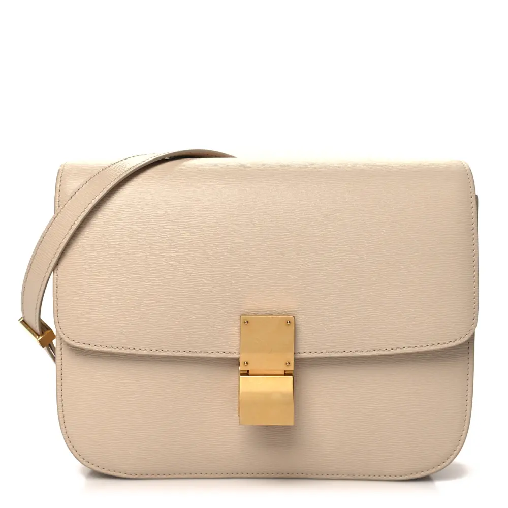 Celine Medium Classic Box Flap Bag Powder Liege Couro Bezerro Hardware Dourado