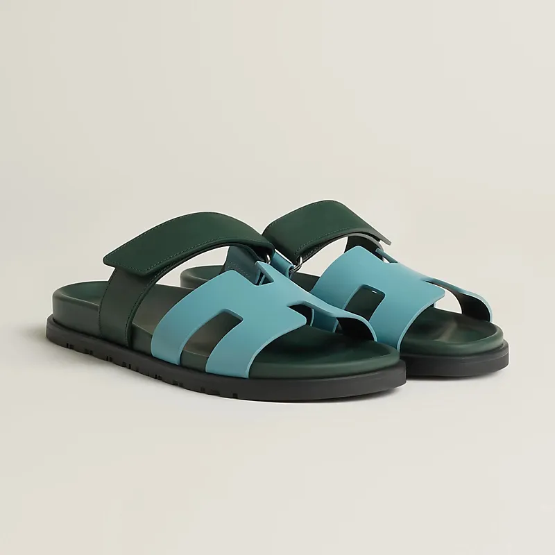 HERMES Chypre Blue  and Green Slippers