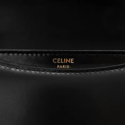Celine Mini Besace Clea Triomphe Bag Black Shiny Calfskin Leather Gold Hardware