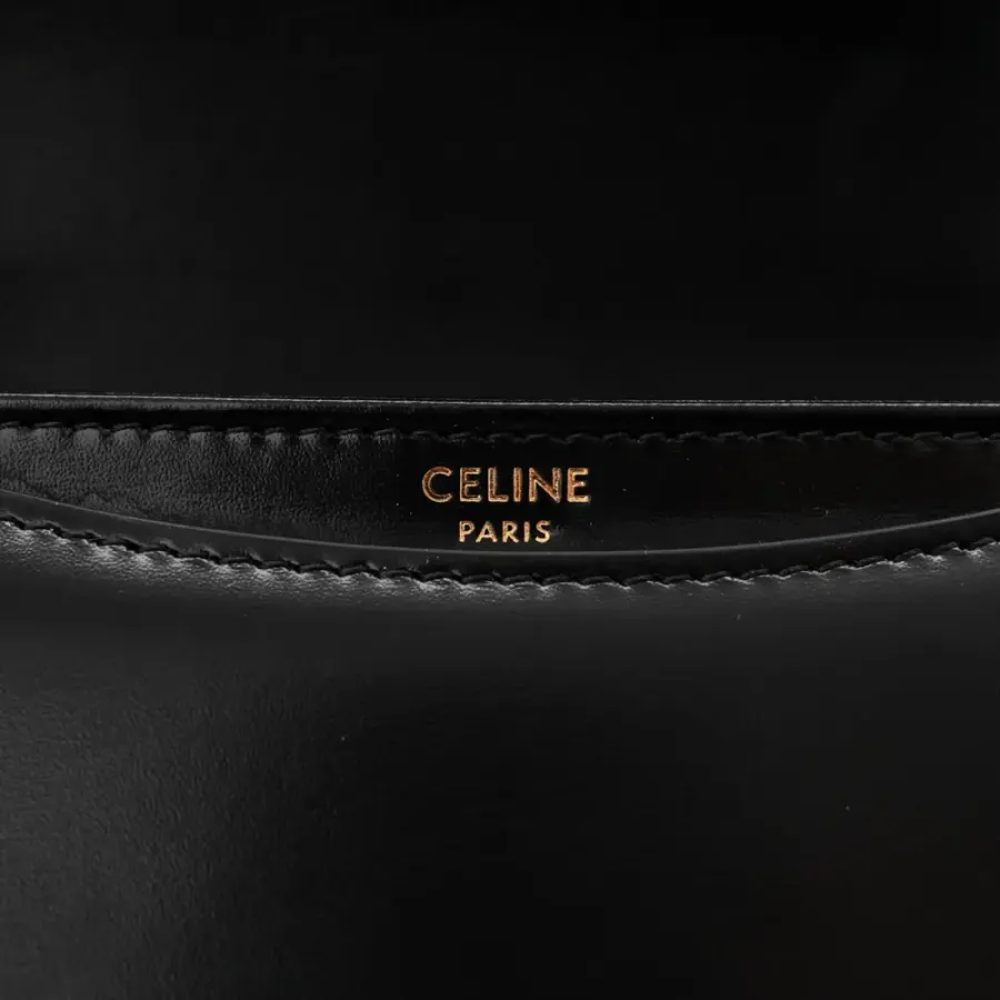 Celine Mini Besace Clea Triomphe Bag Black Shiny Calfskin Leather Gold Hardware