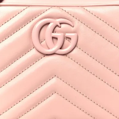Gucci Monochrome Mini GG Marmont Chain Shoulder Bag Perfect Pink Calfskin Matelassé Leather Incognito Hardware
